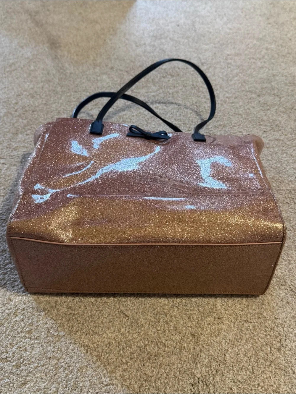 kate spade Glitter Tote in Rose Gold with Black Handles